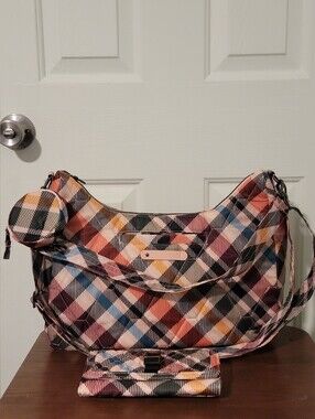 NWOT Lug 3 Piece Bundle Winger Bag attatched Coin Pouch & Throttle Wallet, Plaid